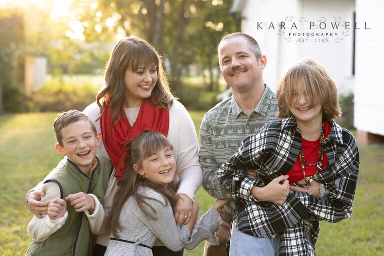 Katy family of five during their sunset session at the Tomball Museum with Kara Powell Photography.