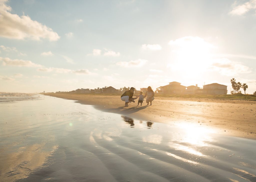 Family beach session with one year old in Galveston TX