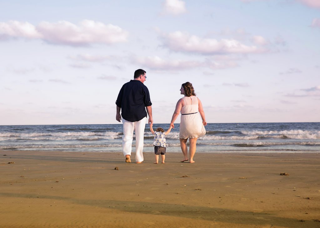 Family beach session with one year old in Galveston TX