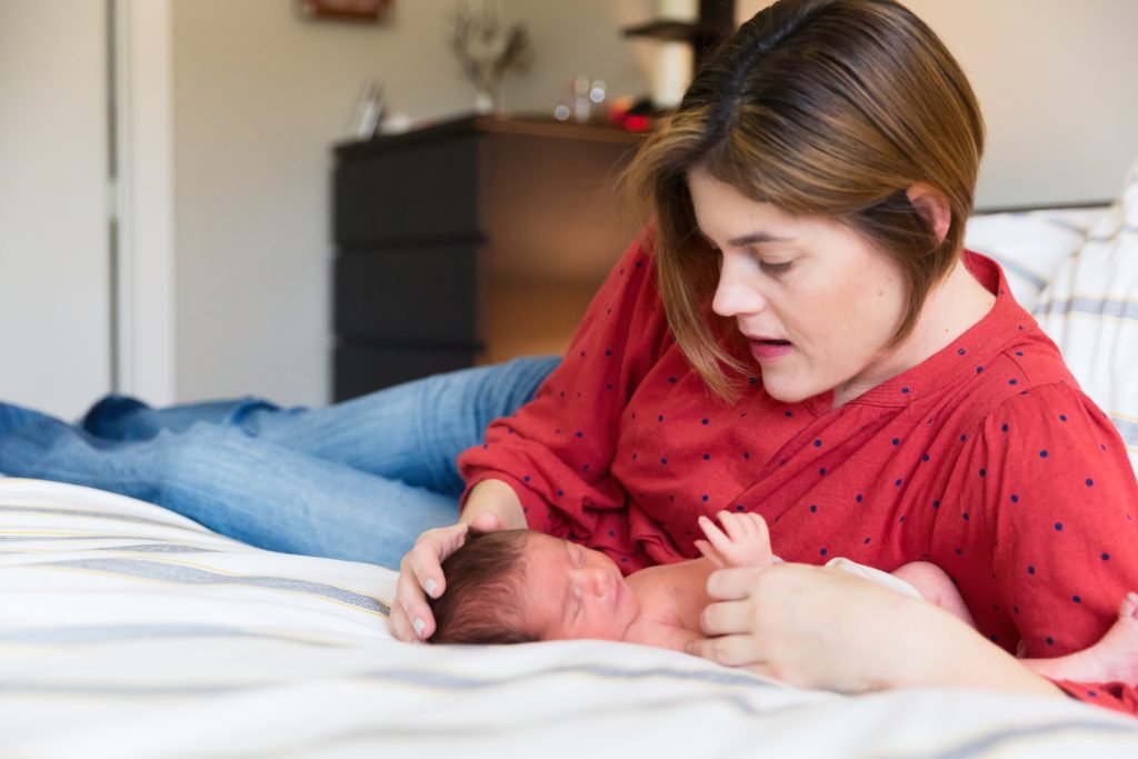 Missouri City TX baby boy newborn and his mom during his in-home newborn session