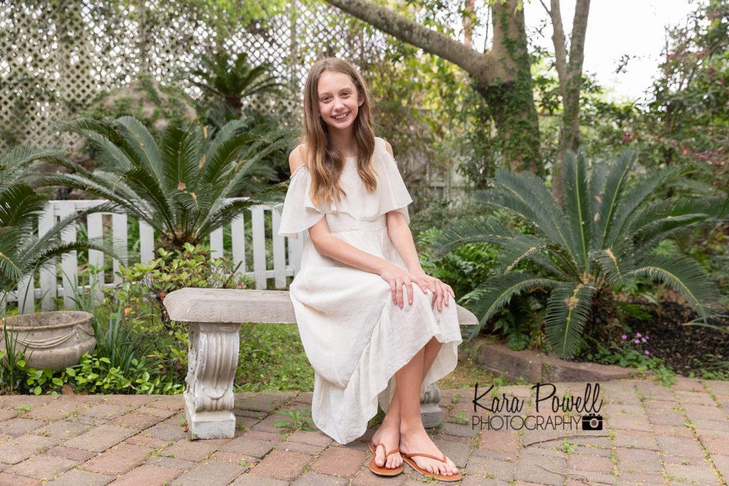 Eleven year old in a secret garden in Conroe TX