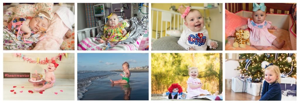 A collage of 8 images to celebrate heart month featuring Miss LA who has a CHD.