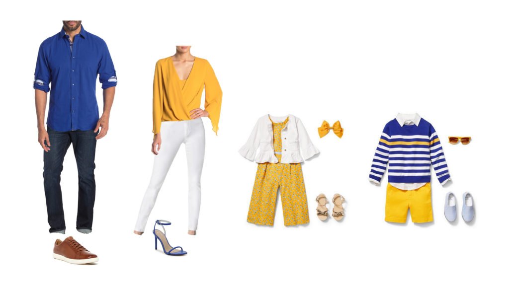 Woodlands TX summer family outfit in yellows and blues session for photography session