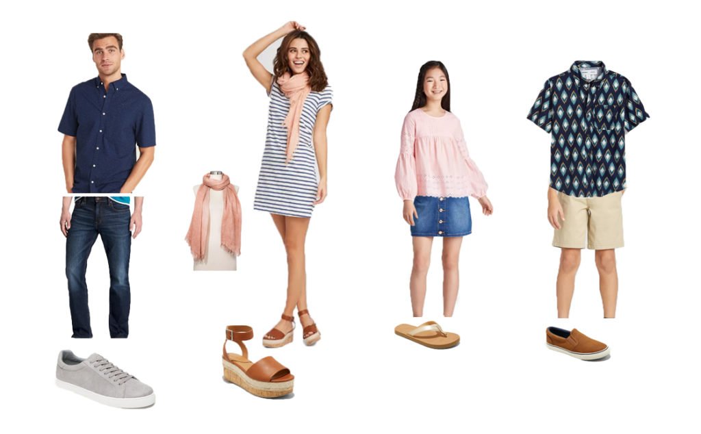 Screenshot depicting what to wear to a family photo session. Clothing options are navy and pink.