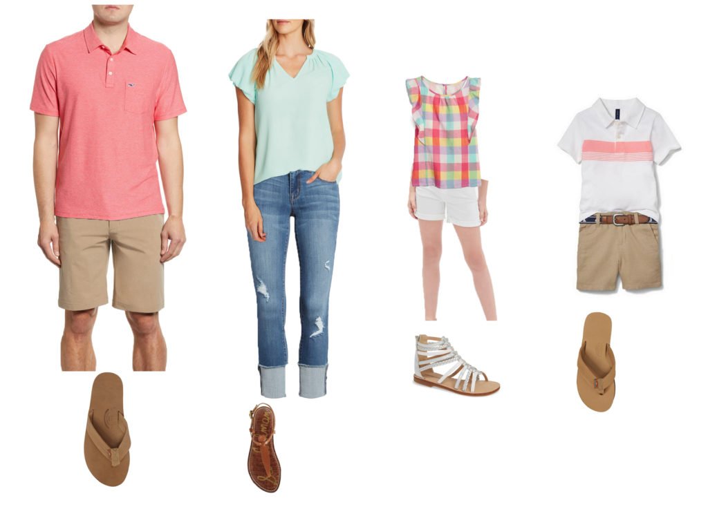 Screenshot to help with what to wear to a family session. This includes options for mom and dad, a son and a daughter in pinks and blues.