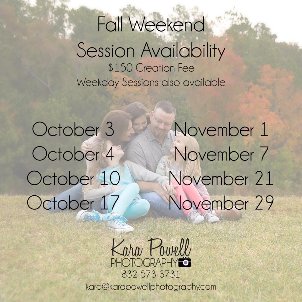 Graphic showing availability for fall family sessions