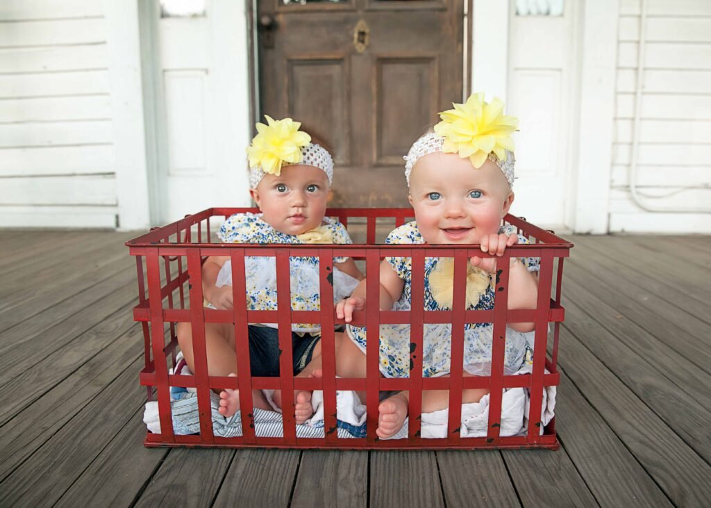 Twin girls in front of historic church in Montgomery TX