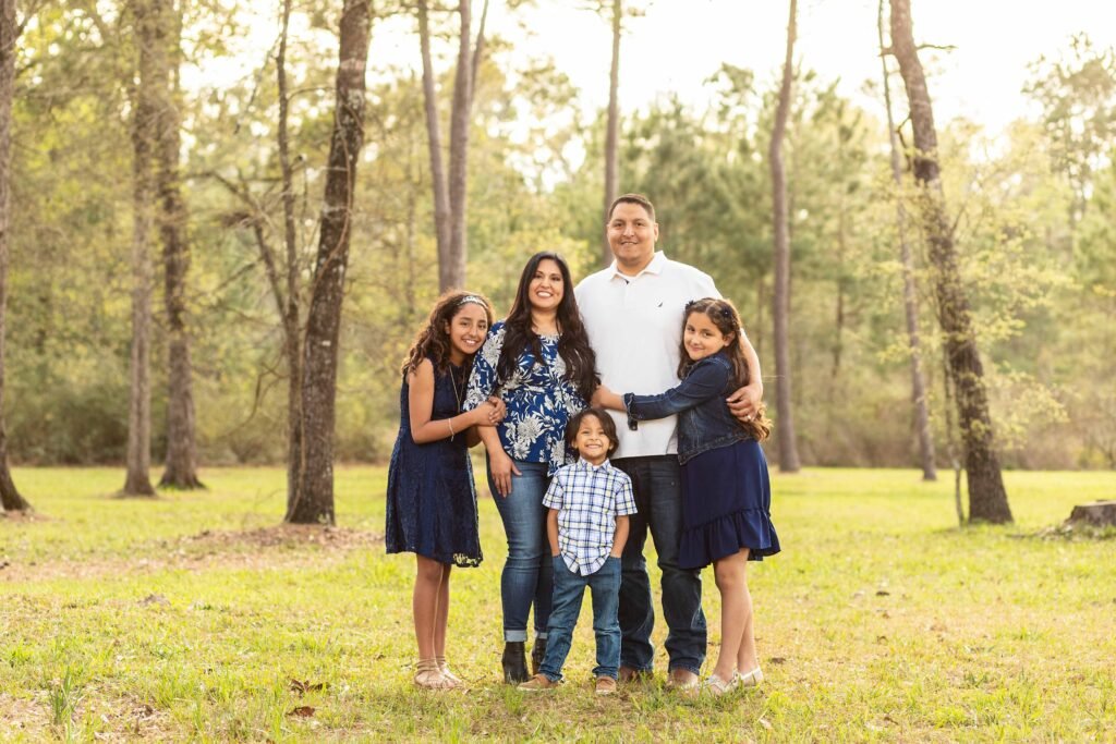 Family of five during fall session in Conroe TX