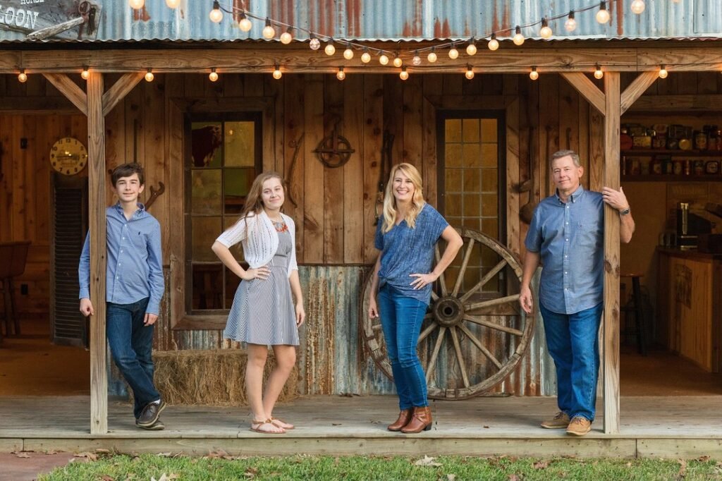 Family of four by Wild West set in Spring TX