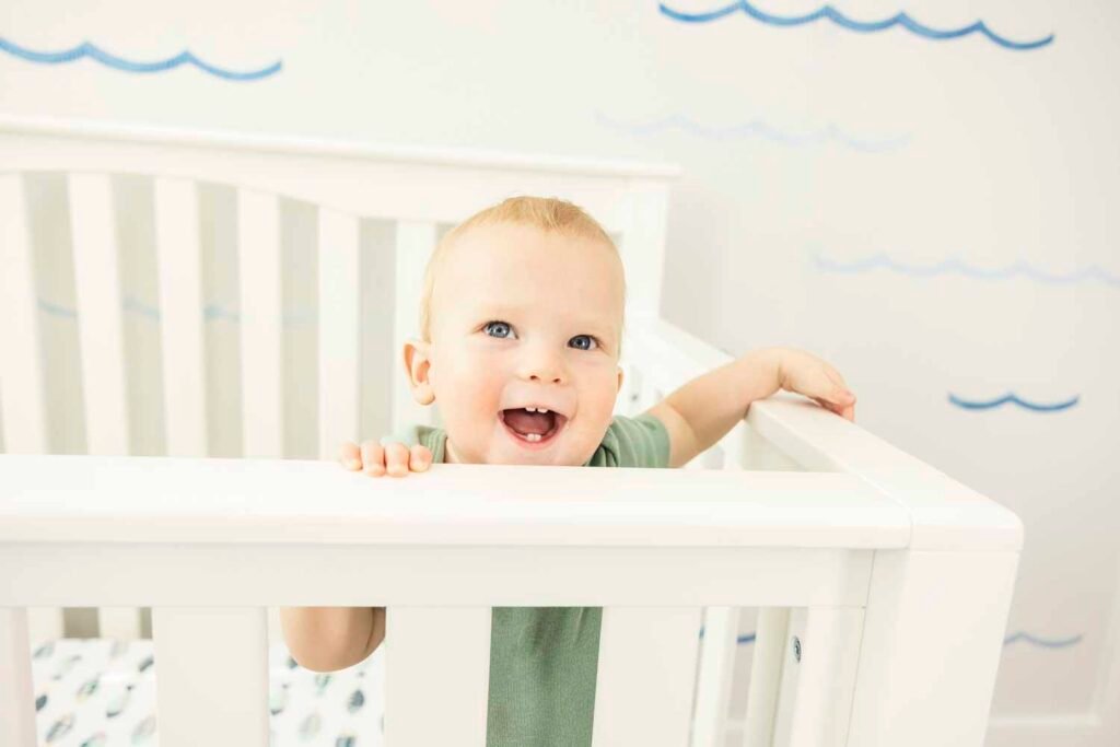 One year old photos in sea themed nursery