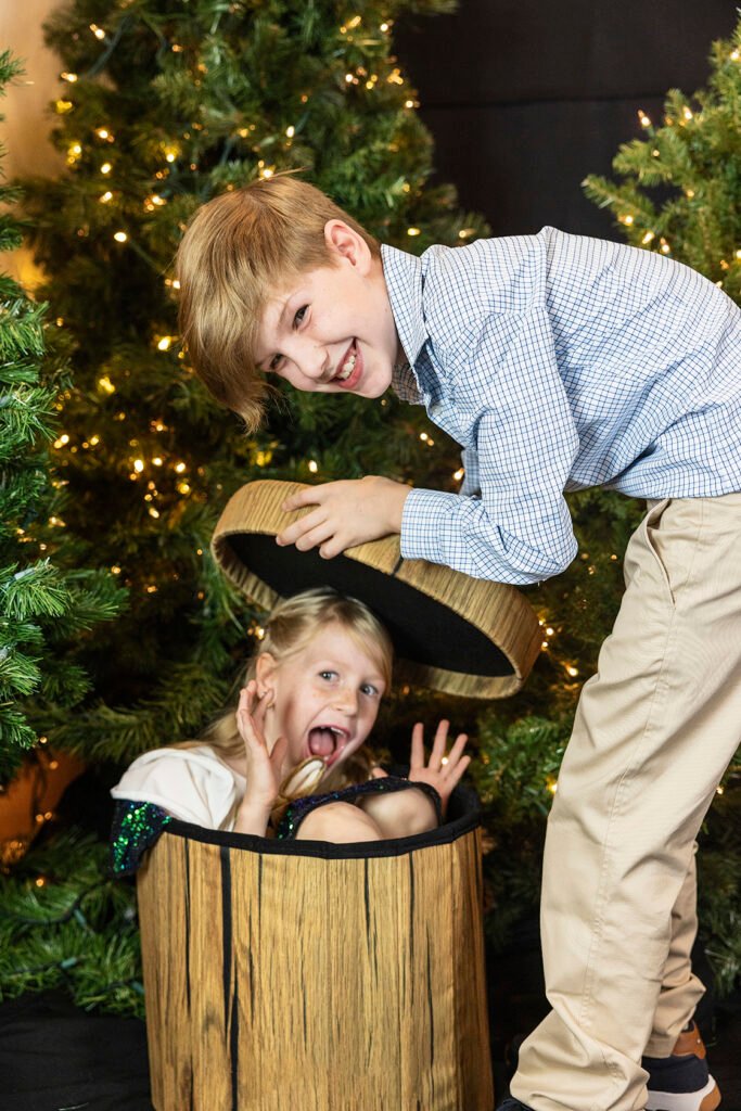 Holiday mini sessions day 2 siblings at the Kara Powell Photography studio in Conroe TX.