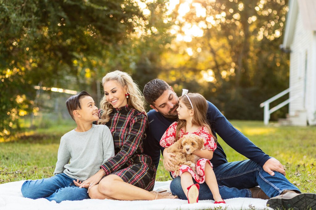 Family at sunset in Tomball Historical park, Kara Powell Photography