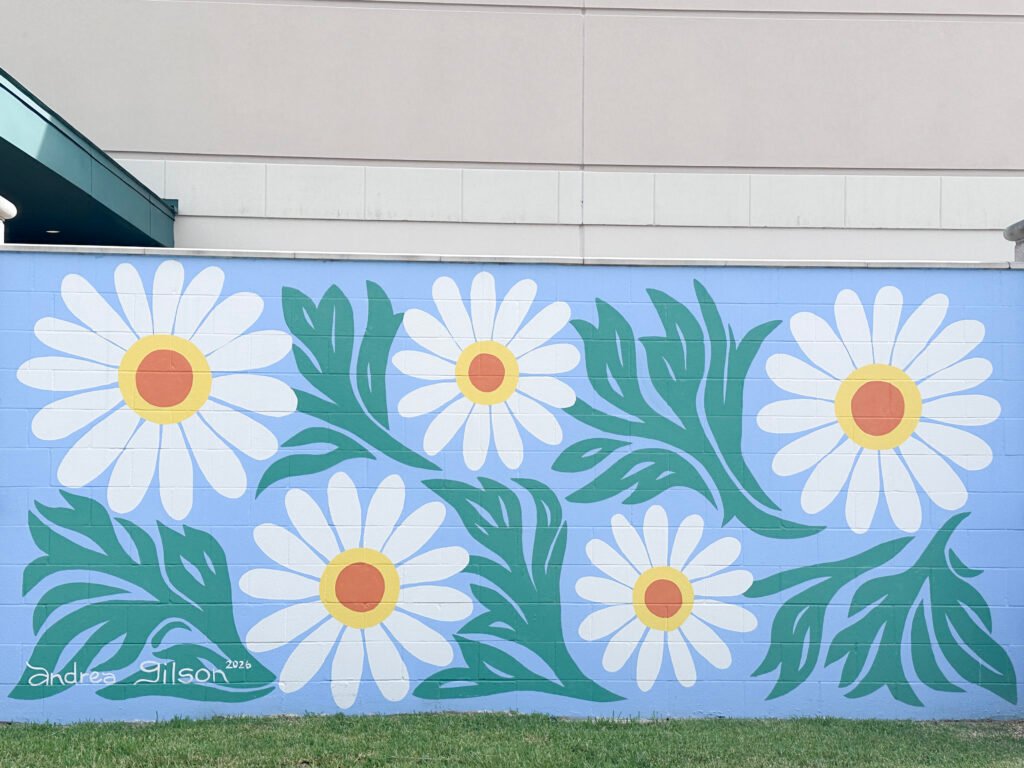 Daisy wall in the Woodlands TX, taken by Kara Powell Photography.